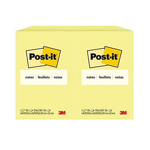 Post-it 659YW Original Pads in Canary Yellow | 4 x 6, 100-Sheet, 12/Pack for Organization | Office Use | Adhesive Notes
