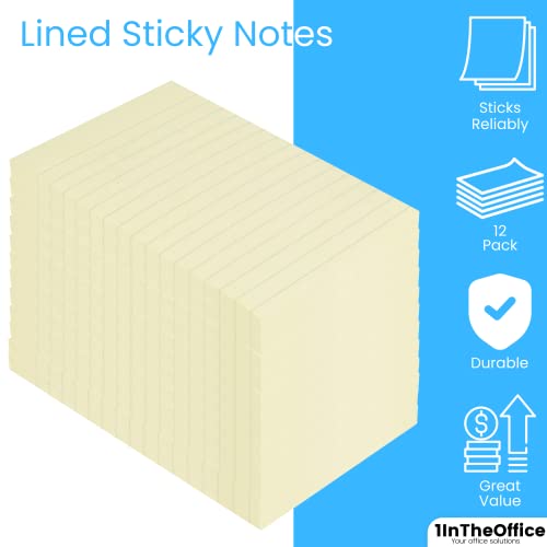 Office Supplies Lined Sticky Notes 4x6, Lined Note Pads Self-Stick, 100 Sheets/Pack, Yellow, 12 Pack
