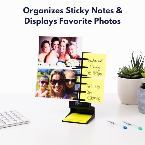 Mini Sticky Note Holder for Desk, Post-it Organizer & Photo Frame - Prevents Lost Sticky Notes, Includes 50 Sheets of B