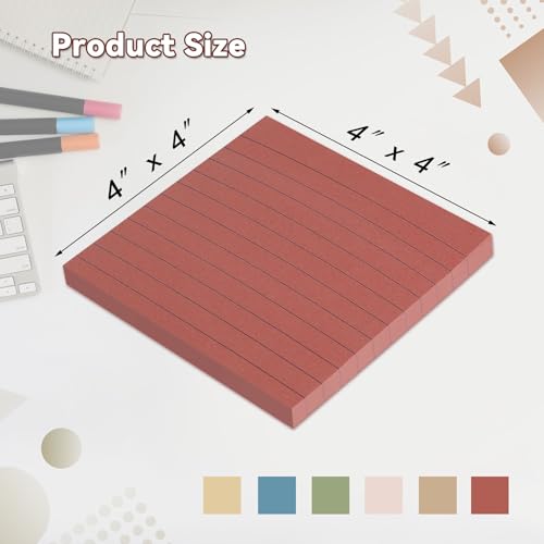 (12 Pack) Vintage Colors Lined Sticky Notes 4x4 Super Sticking Power for Office, Home, School & Meeting