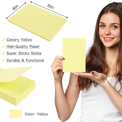 Self-Stick Canary Yellow Sticky Notes 4x6 Inch Large Post Pads Easy Clean Removal Home Office School 40 Sheets/Pad