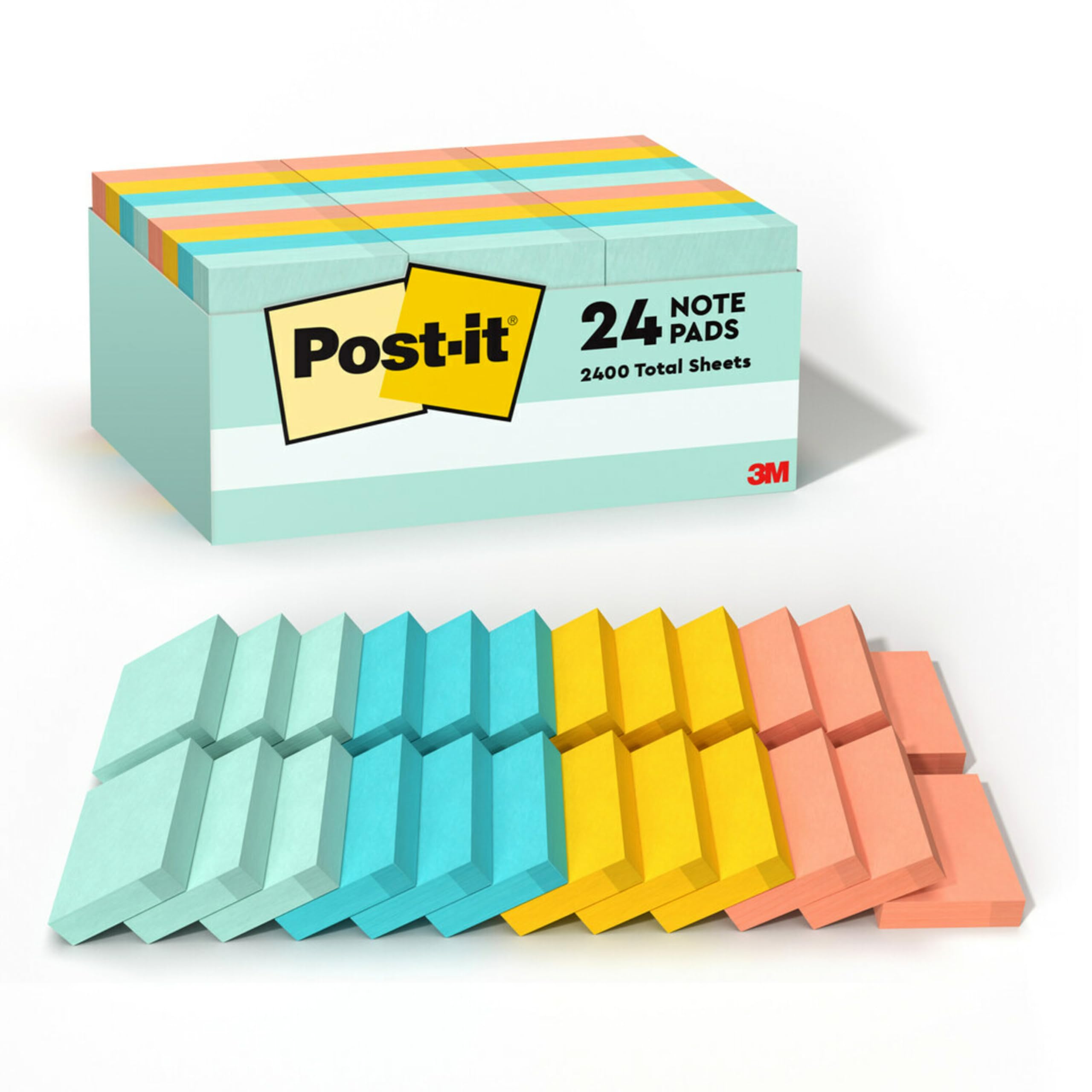 America's #1 Favorite Post-it Notes 1.5x2 in, 24 Pads, Pastel Colors, Beachside Café Collection, Recyclable