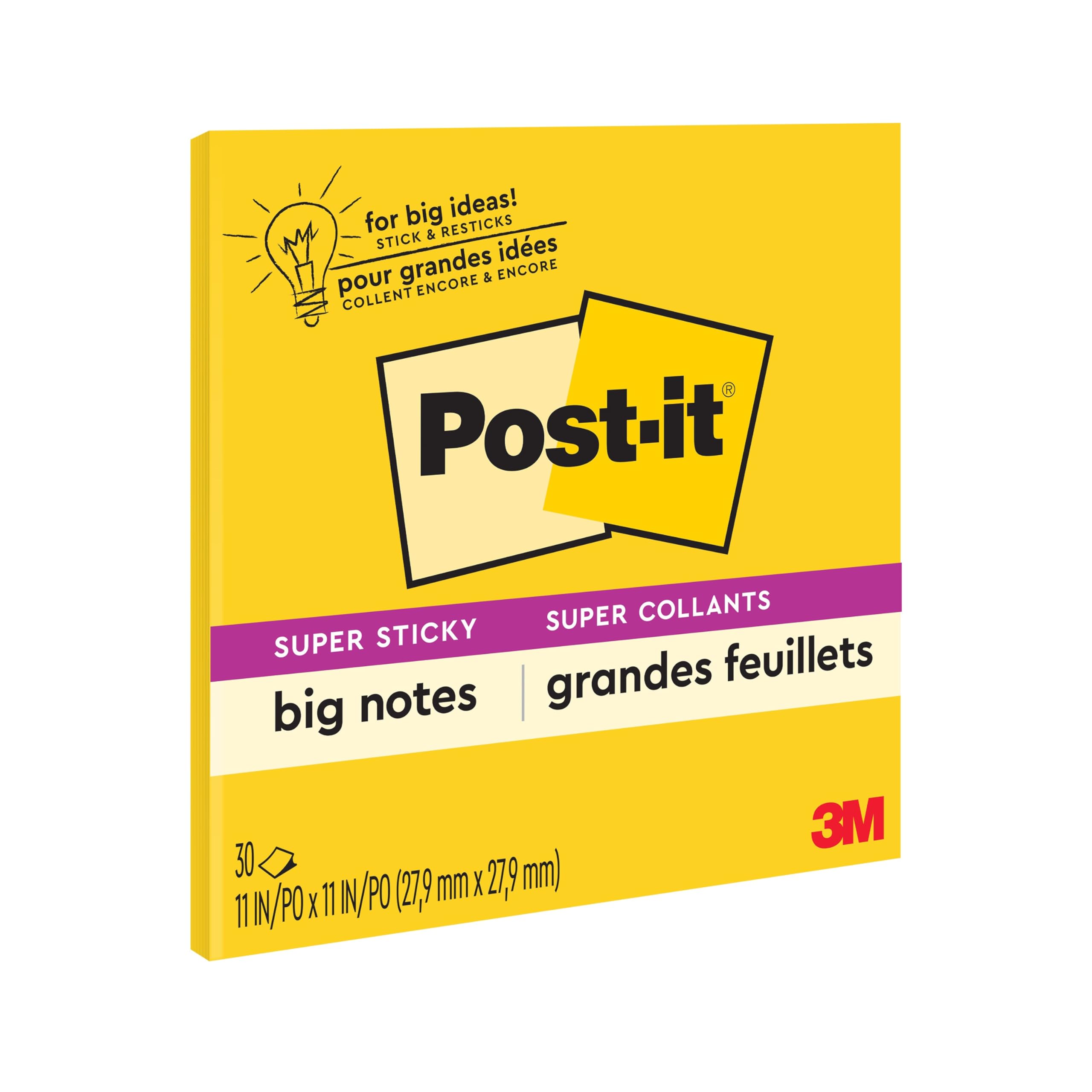 Post-it Super Sticky Big Notes, 11 in x 11 in, Recyclable, Yellow, 2X Sticking Power, 1 Pad (BN11)  
Post-it Super Stick