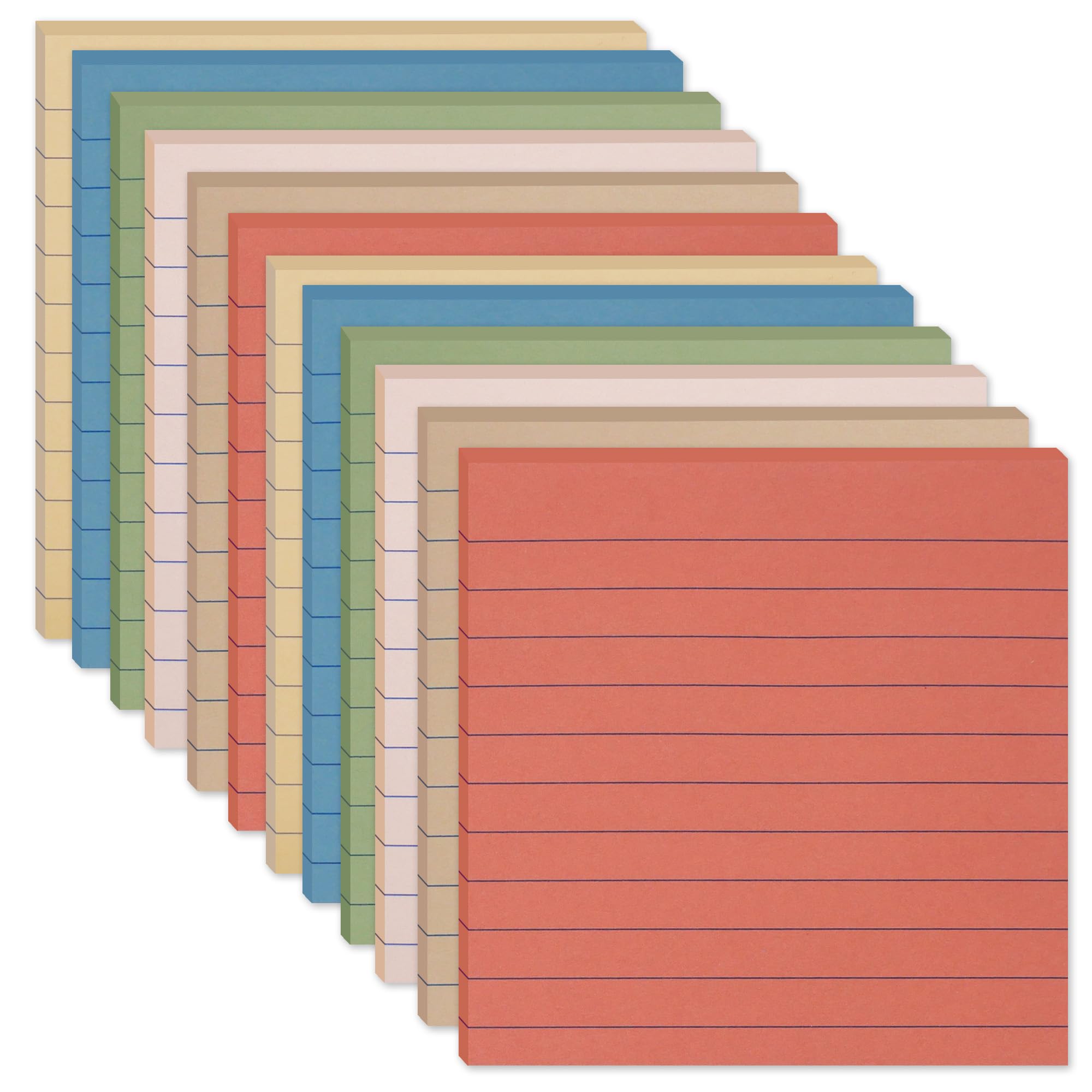 (12 Pack) Vintage Colors Lined Sticky Notes 4x4 Super Sticking Power for Office, Home, School & Meeting