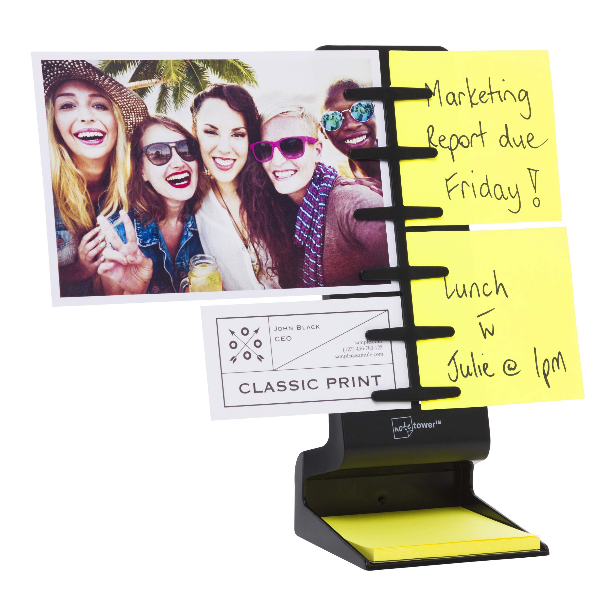 Mini Sticky Note Holder for Desk, Post-it Organizer & Photo Frame - Prevents Lost Sticky Notes, Includes 50 Sheets of B