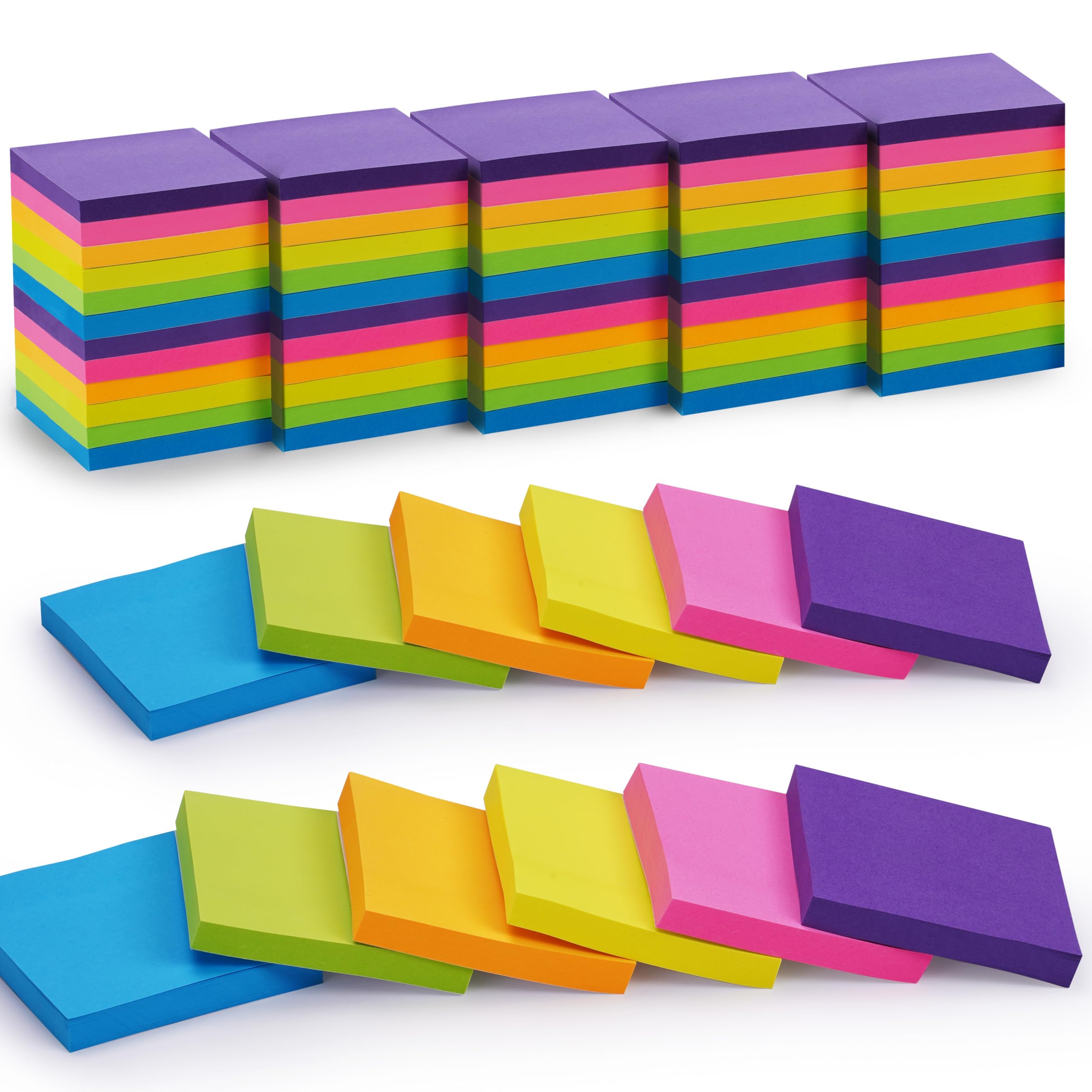 6 Bright Colors Self-Stick Notes - 3 x 3 in, 60 Pads, 85 Sheets/Pad, Easy to Use for Home, Office, and School - Sticky